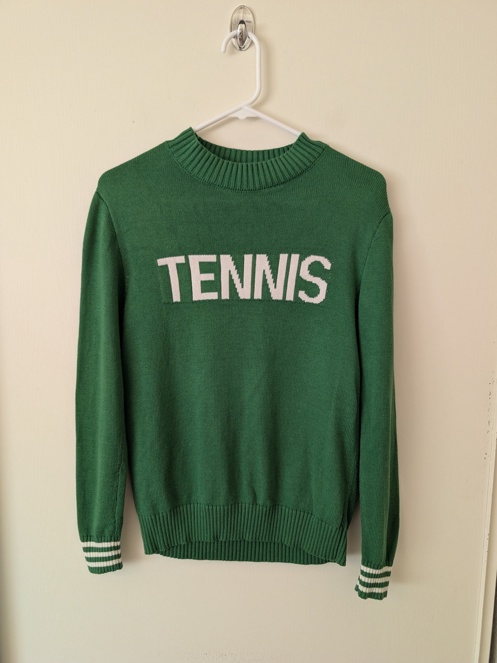 Bubble Womens Medium Green White Tennis Knit Sweater Preppy Tenniscore Sporty